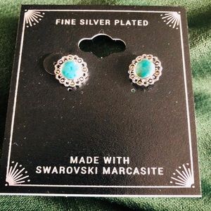 NWT Swarovski Marcasite & Turquoise Earring Studs